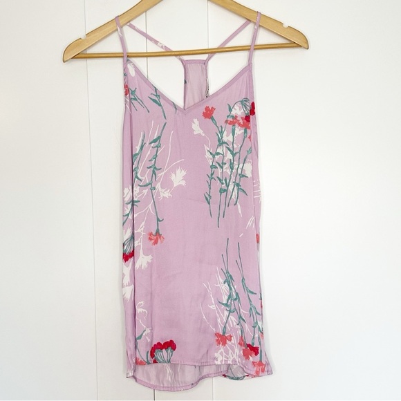 Josie Natori meadow sunrise pajama and robe set Small purple floral satin tank - Picture 8 of 16